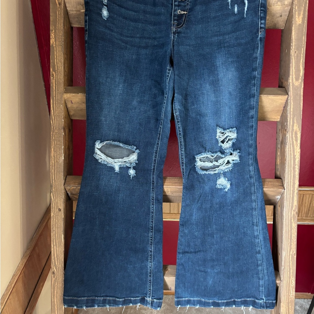 Distressed Blue Flare Jeans